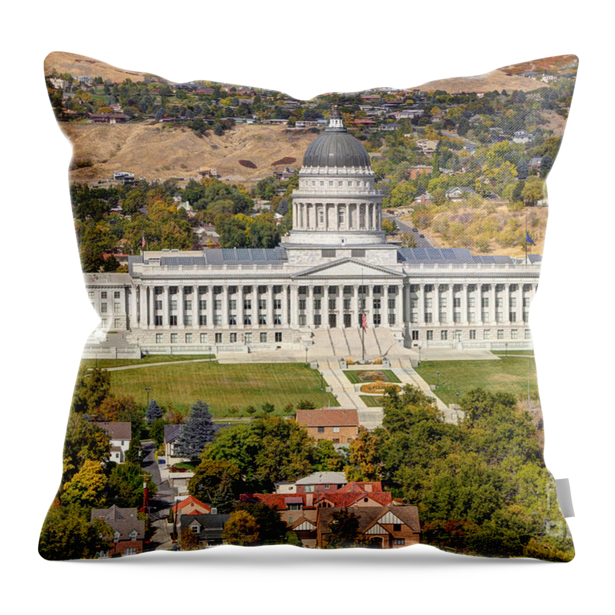 Salt Throw Pillow featuring the photograph Aerial View of Utah State Capitol Building by Gary Whitton