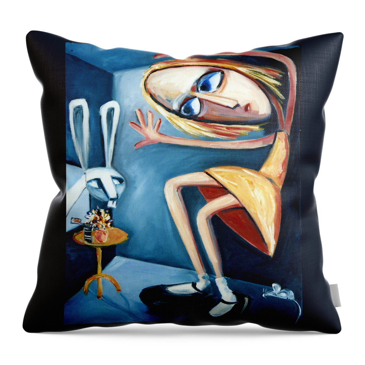 Alice Throw Pillow featuring the painting Alice in yellow by Leanne Wilkes