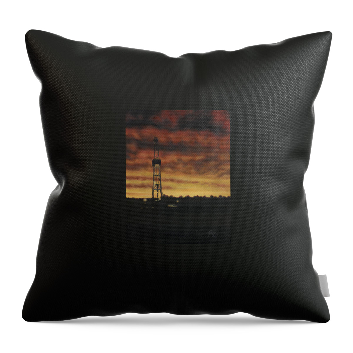 Drilling Rig In Sunset Throw Pillow featuring the painting All Lit Up by Tammy Taylor