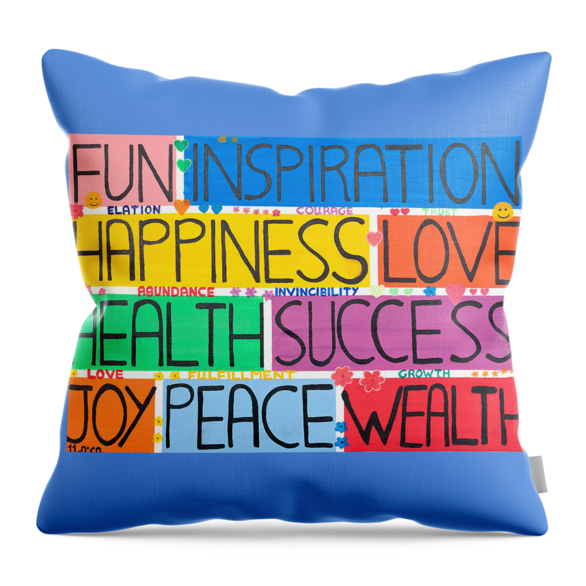 Fu Throw Pillow featuring the painting All The Happy Words by Hagit Dayan