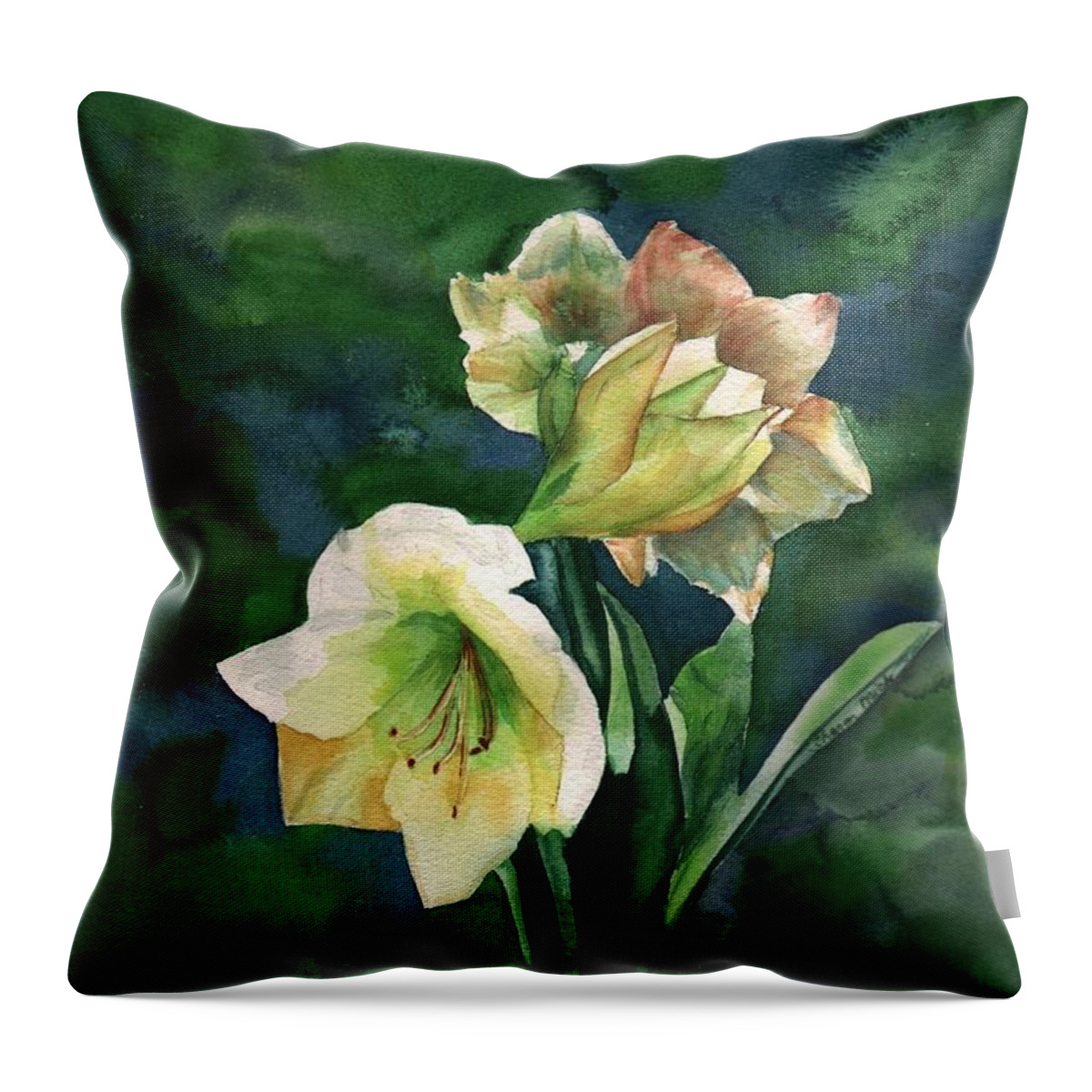 Flower Throw Pillow featuring the painting Amaryllis by Sharon Mick