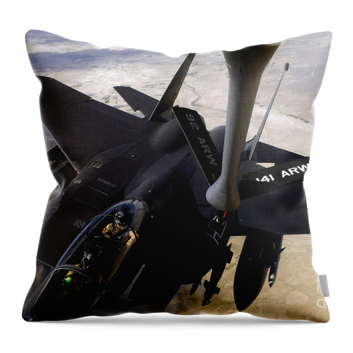 Canopy Throw Pillow featuring the photograph An F-15e Strike Eagle Aircraft Receives by Stocktrek Images