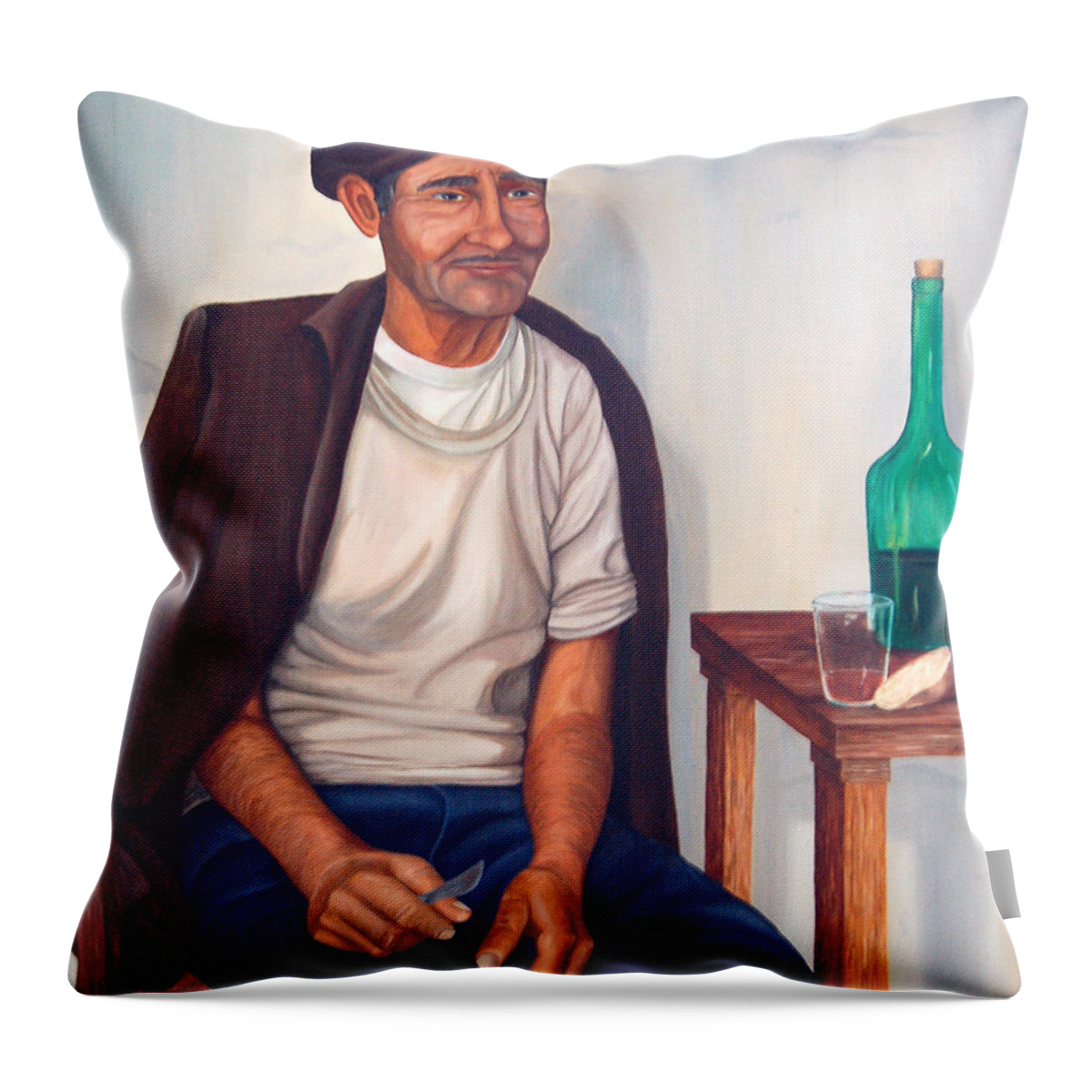 Portrait Throw Pillow featuring the painting Antonio by AnnaJo Vahle
