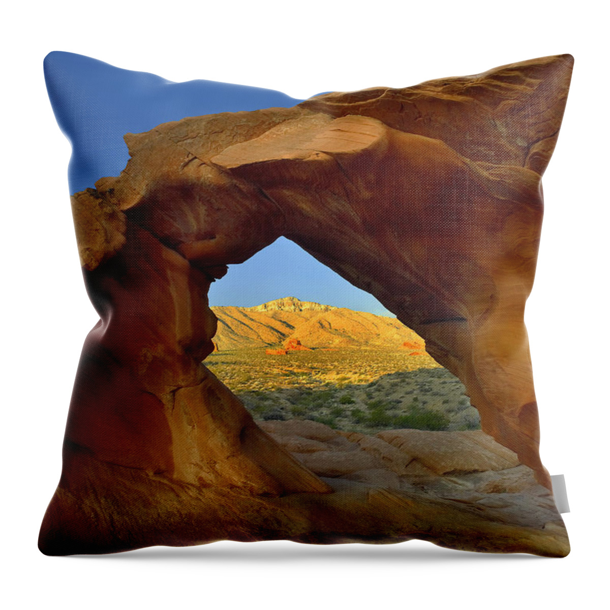 00175130 Throw Pillow featuring the photograph Arch Rock And Moon Valley Of Fire State by Tim Fitzharris