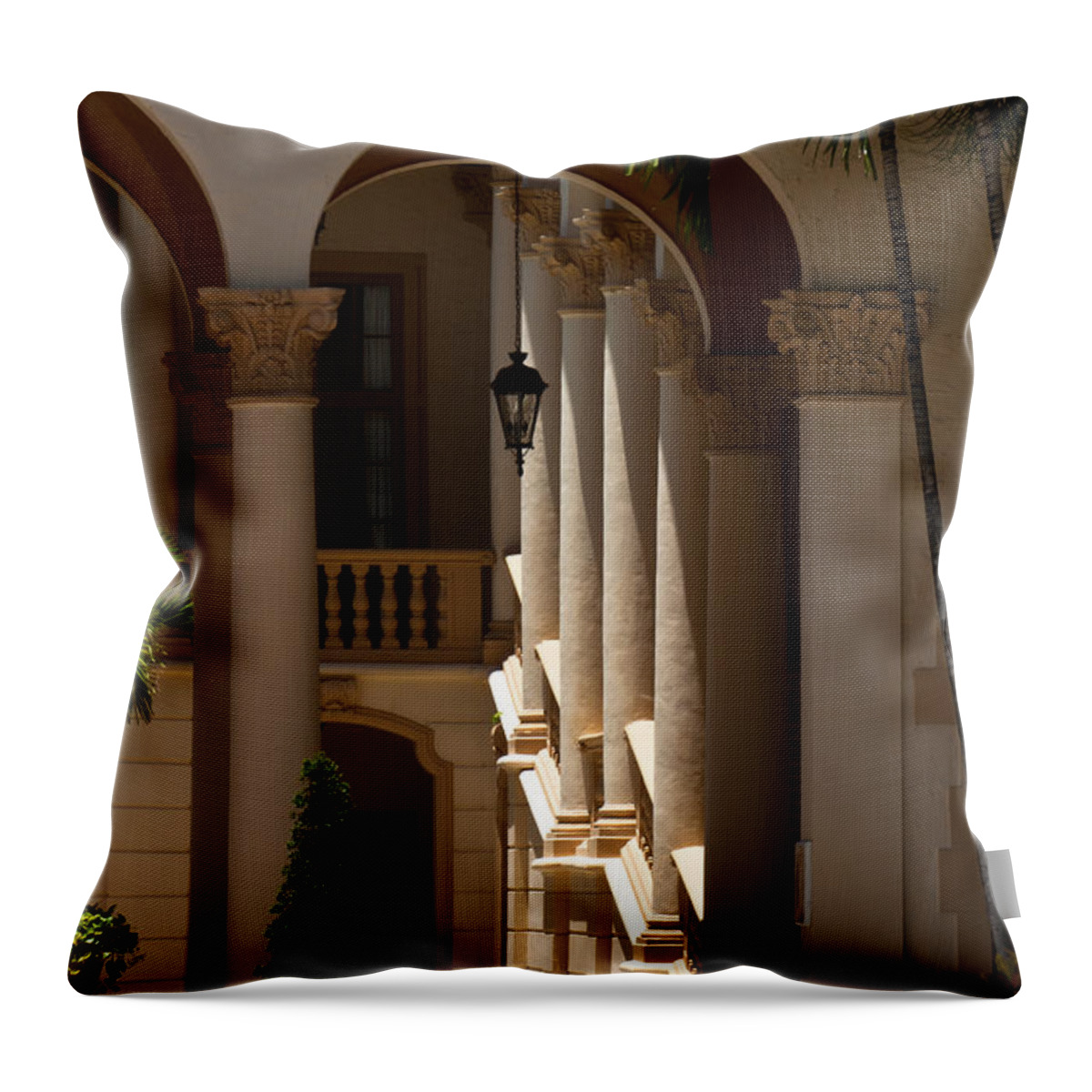 Biltmore Throw Pillow featuring the photograph Arches and Columns at the Biltmore Hotel by Ed Gleichman