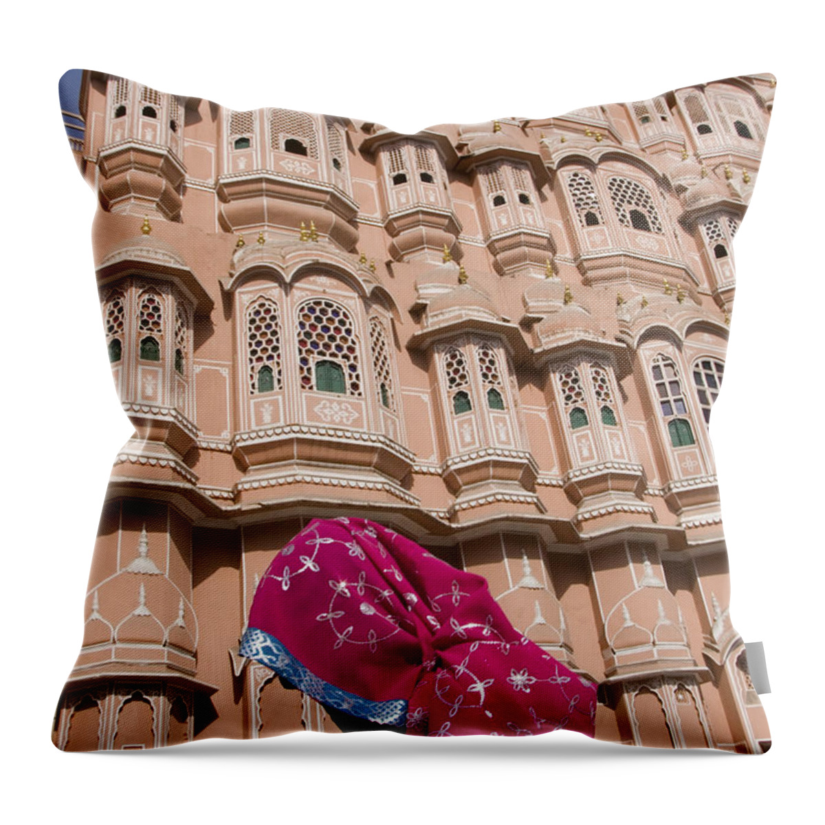 Indian Sub-continent!indian Subcontinent Throw Pillow featuring the photograph At Hawa Mahal City Palace, Jaipurs Most by Axiom Photographic