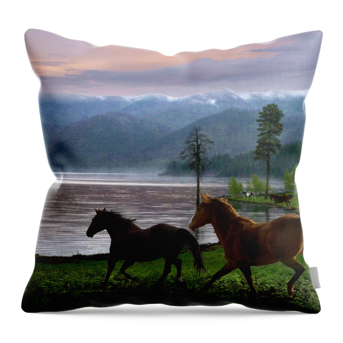 Horse Throw Pillow featuring the digital art At The Lake by Bill Stephens