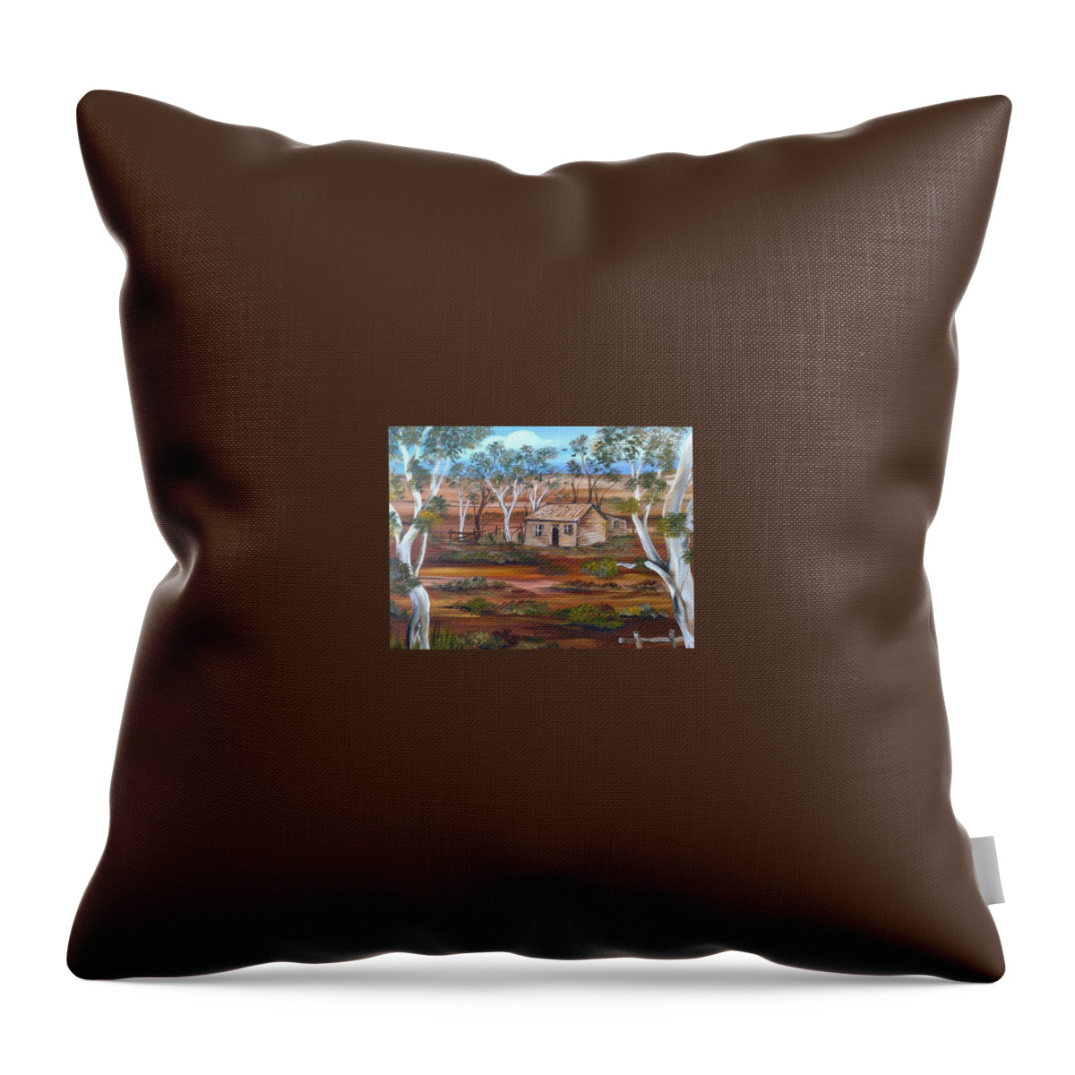 Australia Throw Pillow featuring the painting Australian outback cabin by Roberto Gagliardi