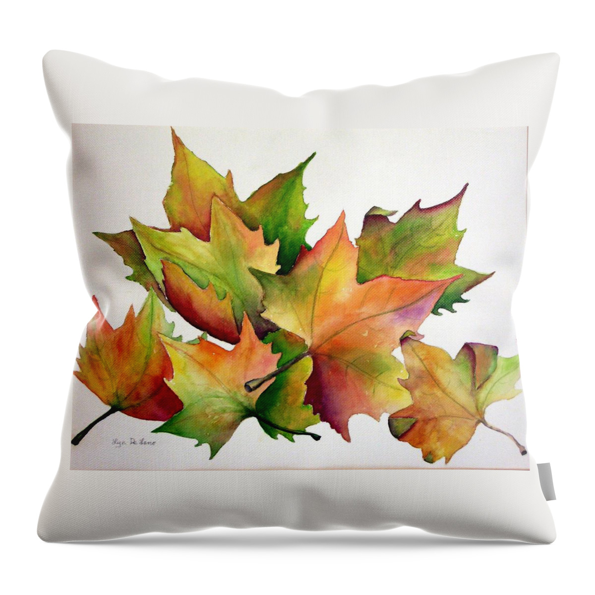 Leaves Throw Pillow featuring the painting Autumn Leaves by Lyn DeLano