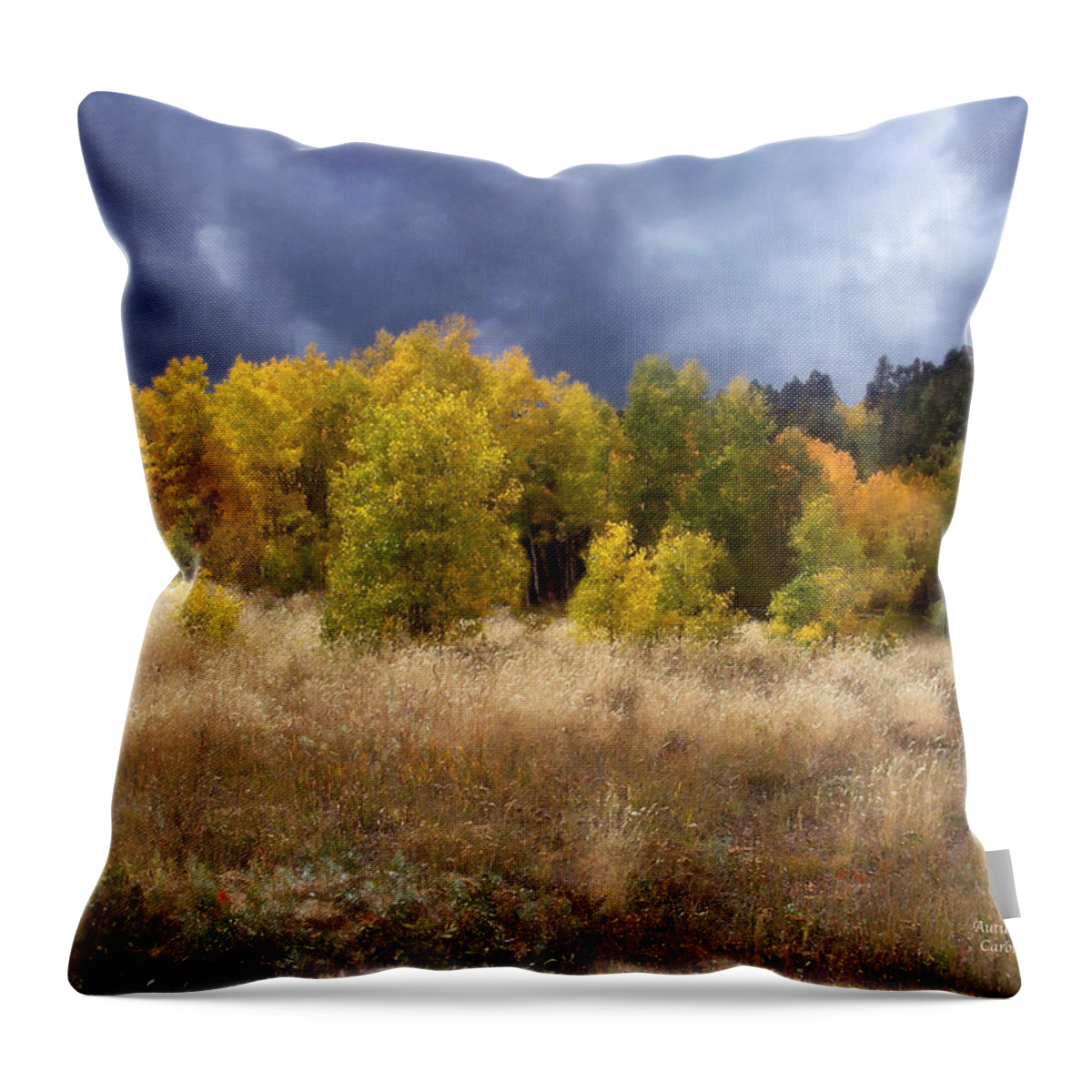 Autumn Throw Pillow featuring the mixed media Autumn Meadow by Carol Cavalaris