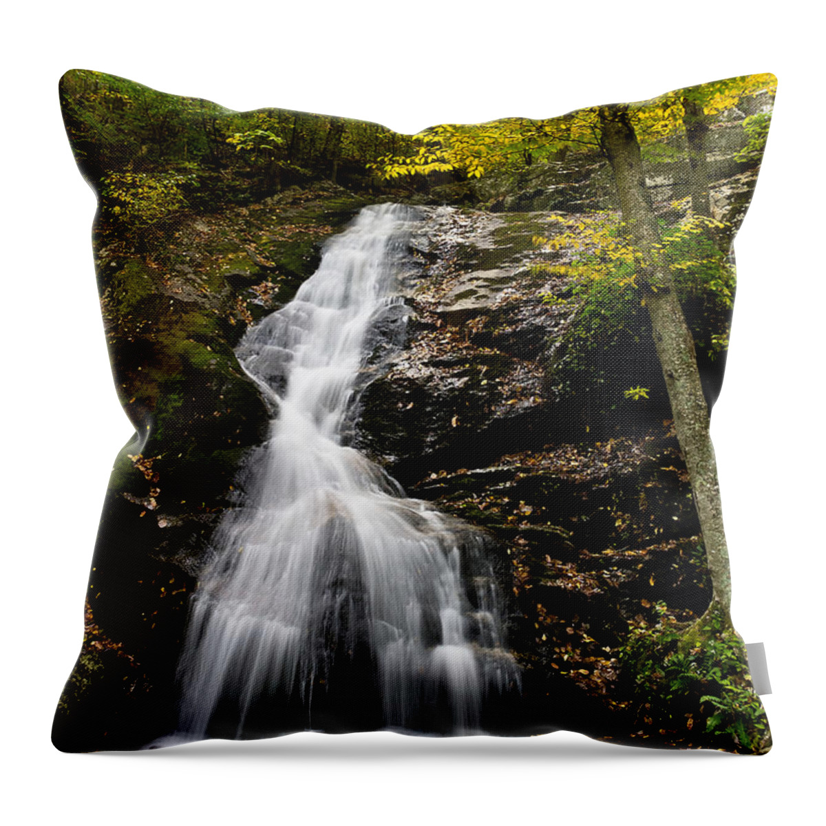 Crabtree Falls Throw Pillow featuring the photograph Autumn Waterfall by Lori Coleman