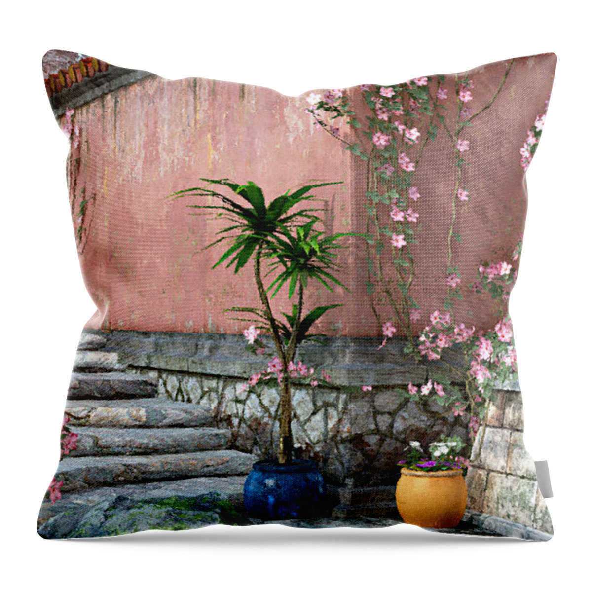 Steps Throw Pillow featuring the painting Back Steps by Peter J Sucy