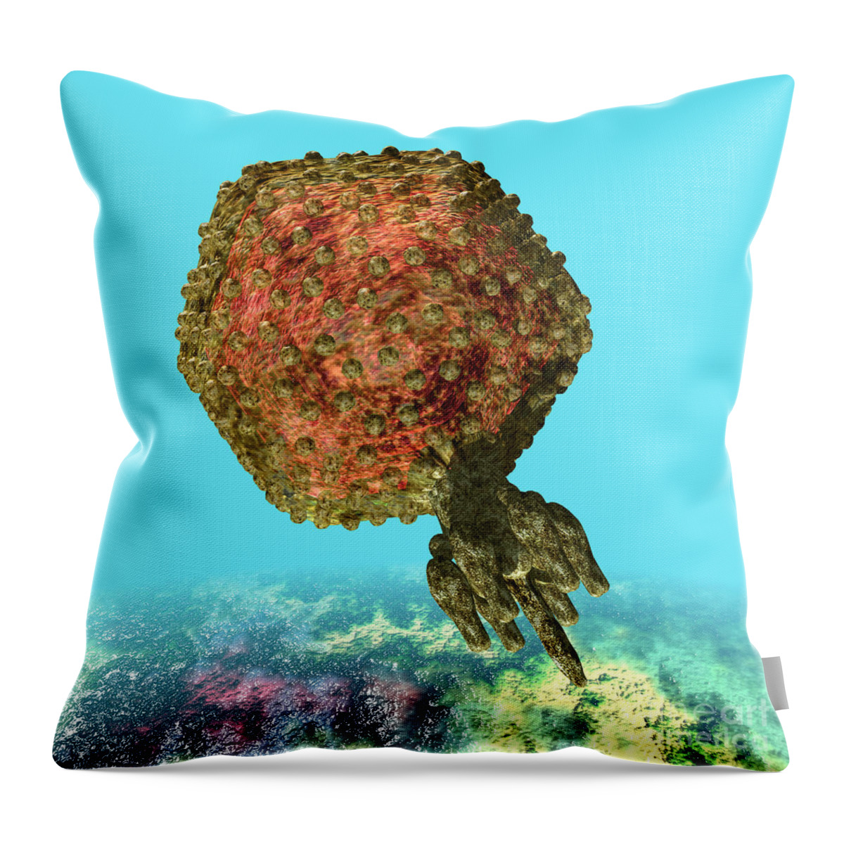 Bacteria Throw Pillow featuring the digital art Bacteriophage P22 by Russell Kightley