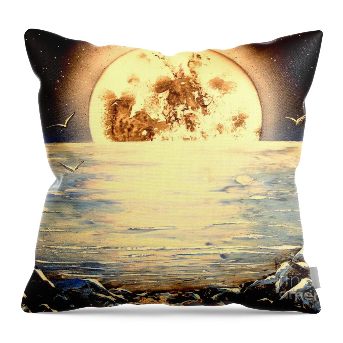 Moon Throw Pillow featuring the painting Bad Moon Rising by Greg Moores