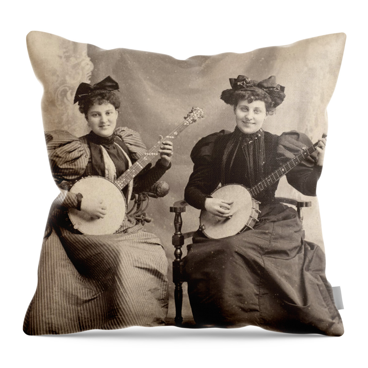 1900 Throw Pillow featuring the photograph BANJO PLAYERS, c1900 by Granger