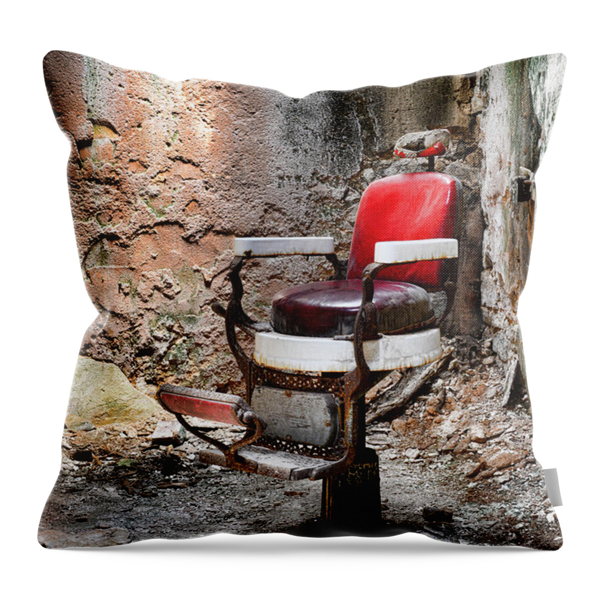 Eastern State Penitentiary Throw Pillow featuring the photograph Barber Chair by Paul Ward