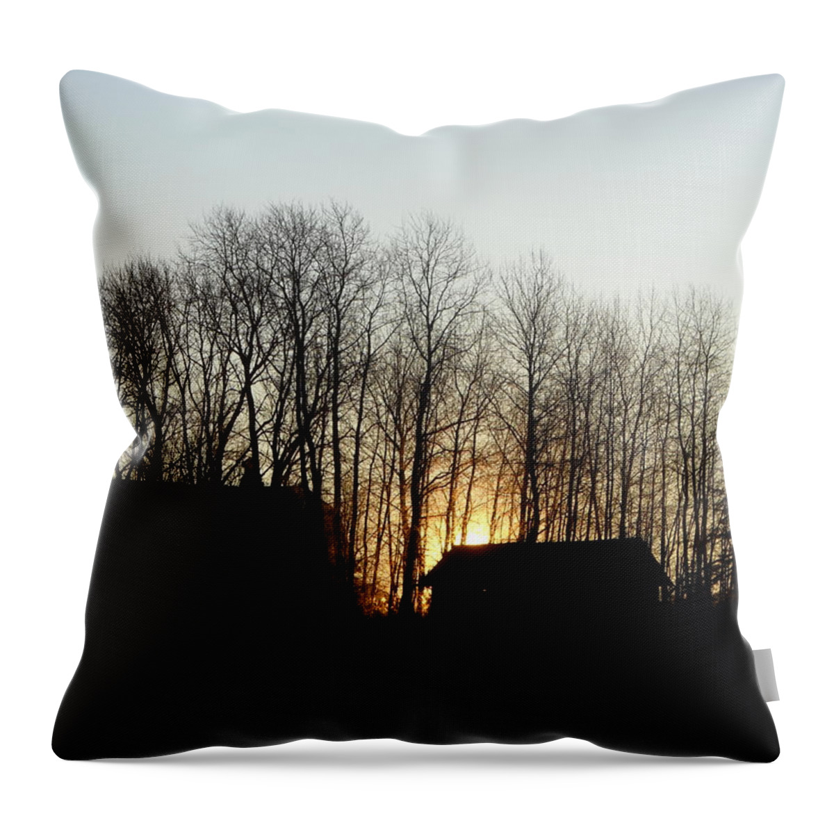 Silhouette Throw Pillow featuring the photograph Barn and Shed at Sunrise by Kent Lorentzen