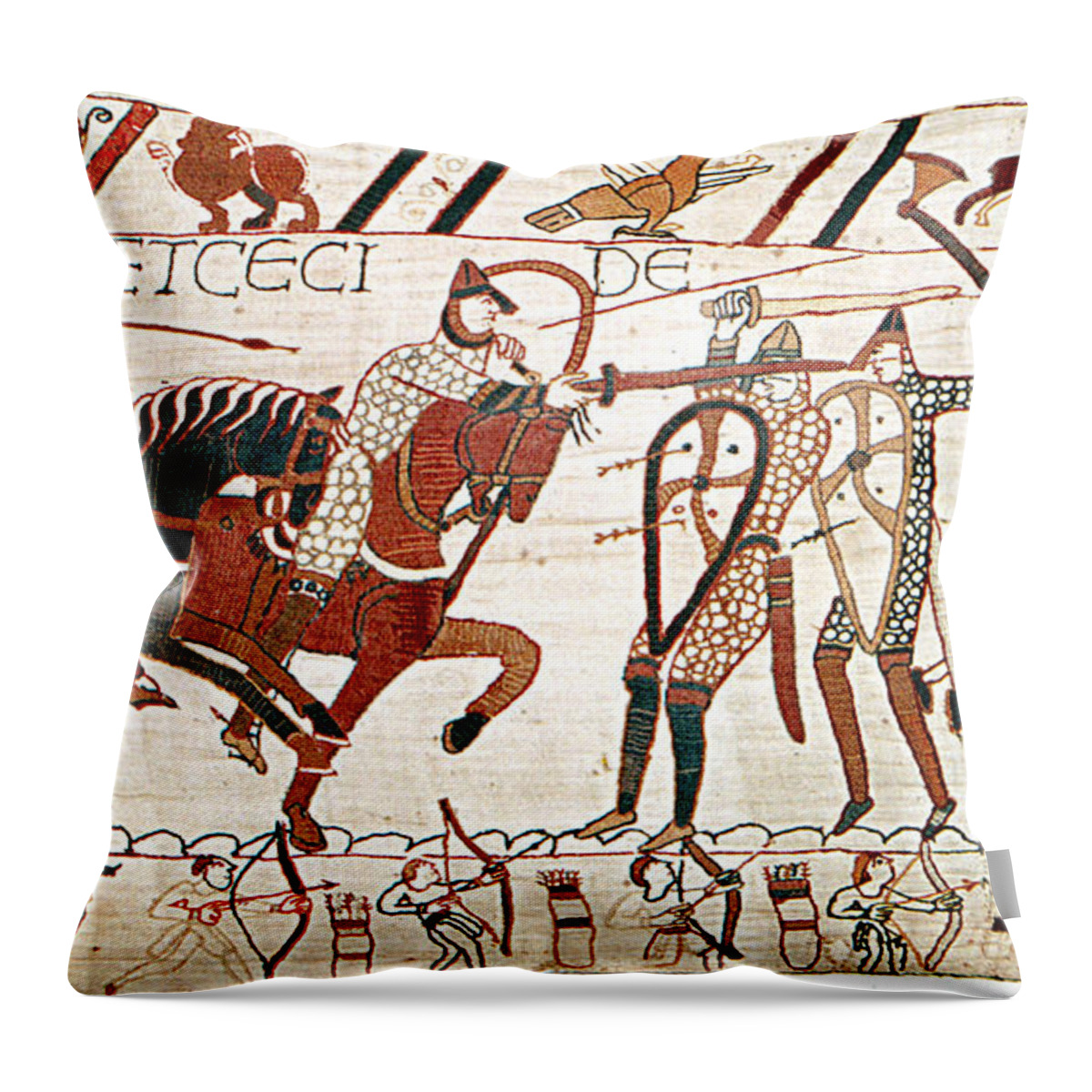 History Throw Pillow featuring the photograph Battle Of Hastings Bayeux Tapestry by Photo Researchers