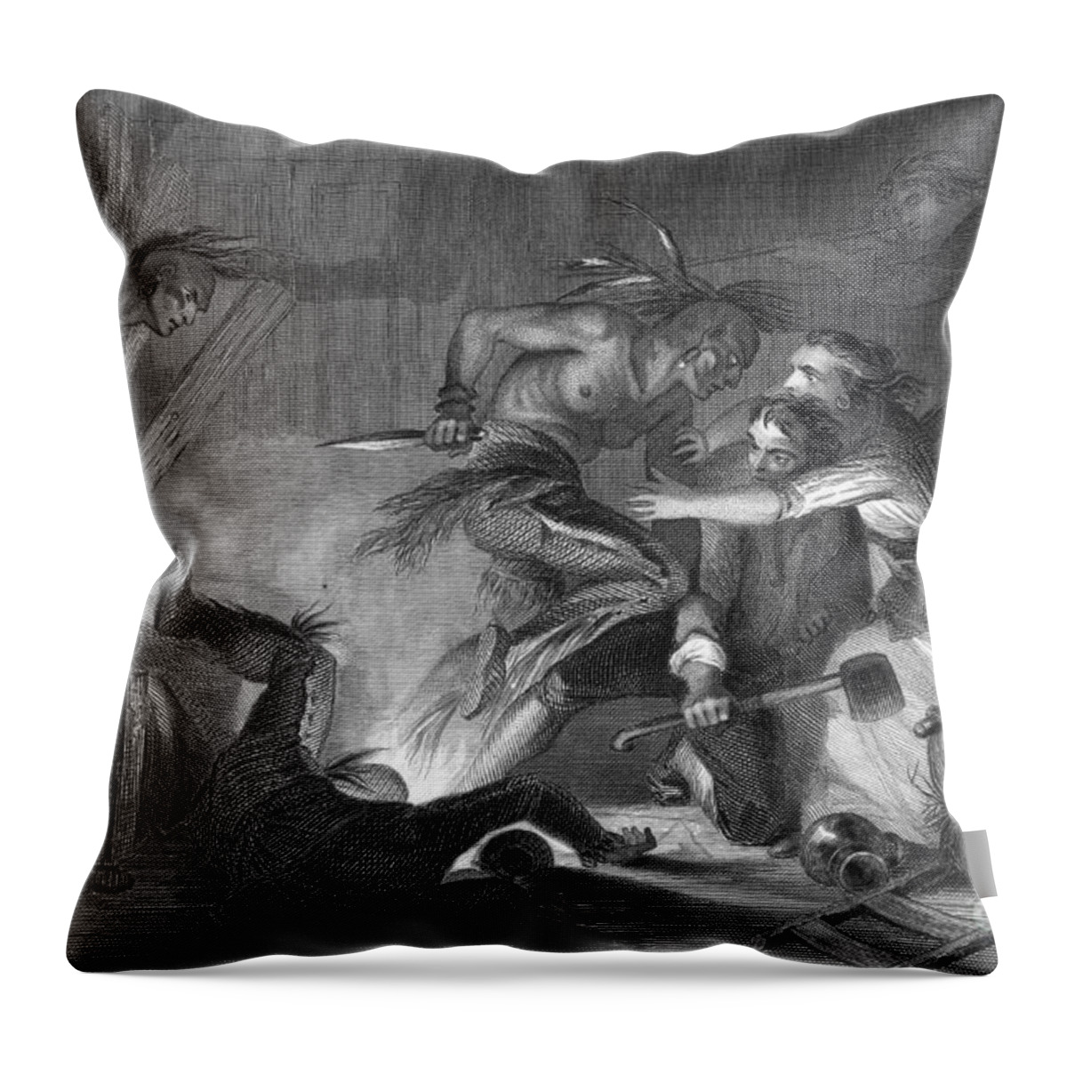 History Throw Pillow featuring the photograph Battle Of Wyoming, 1778 by Photo Researchers