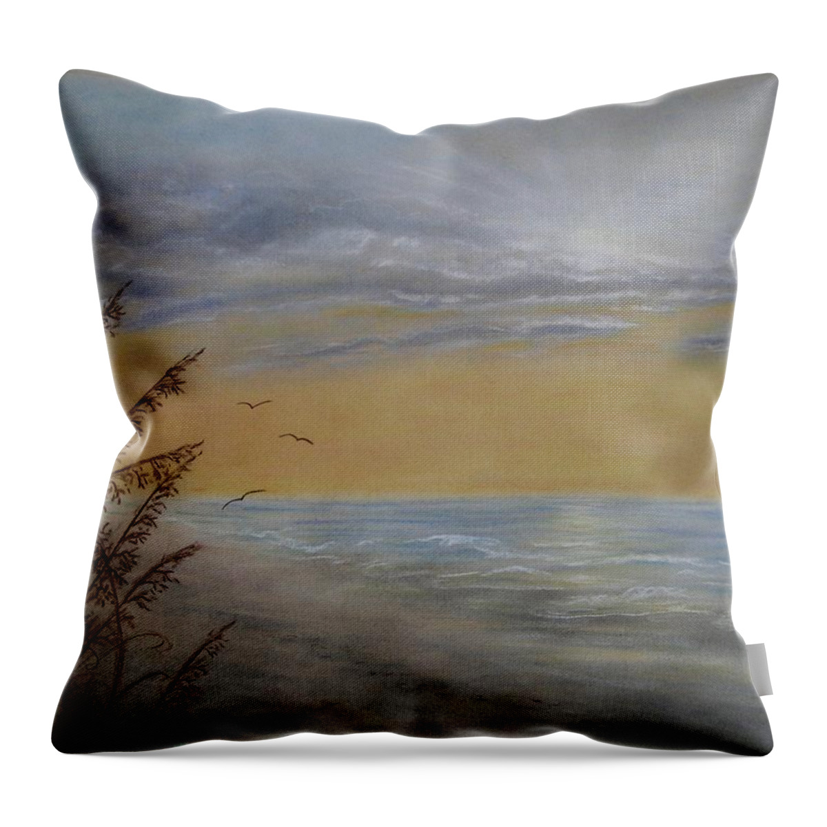 Seascape Throw Pillow featuring the painting Beach at Dawn by Kathleen McDermott
