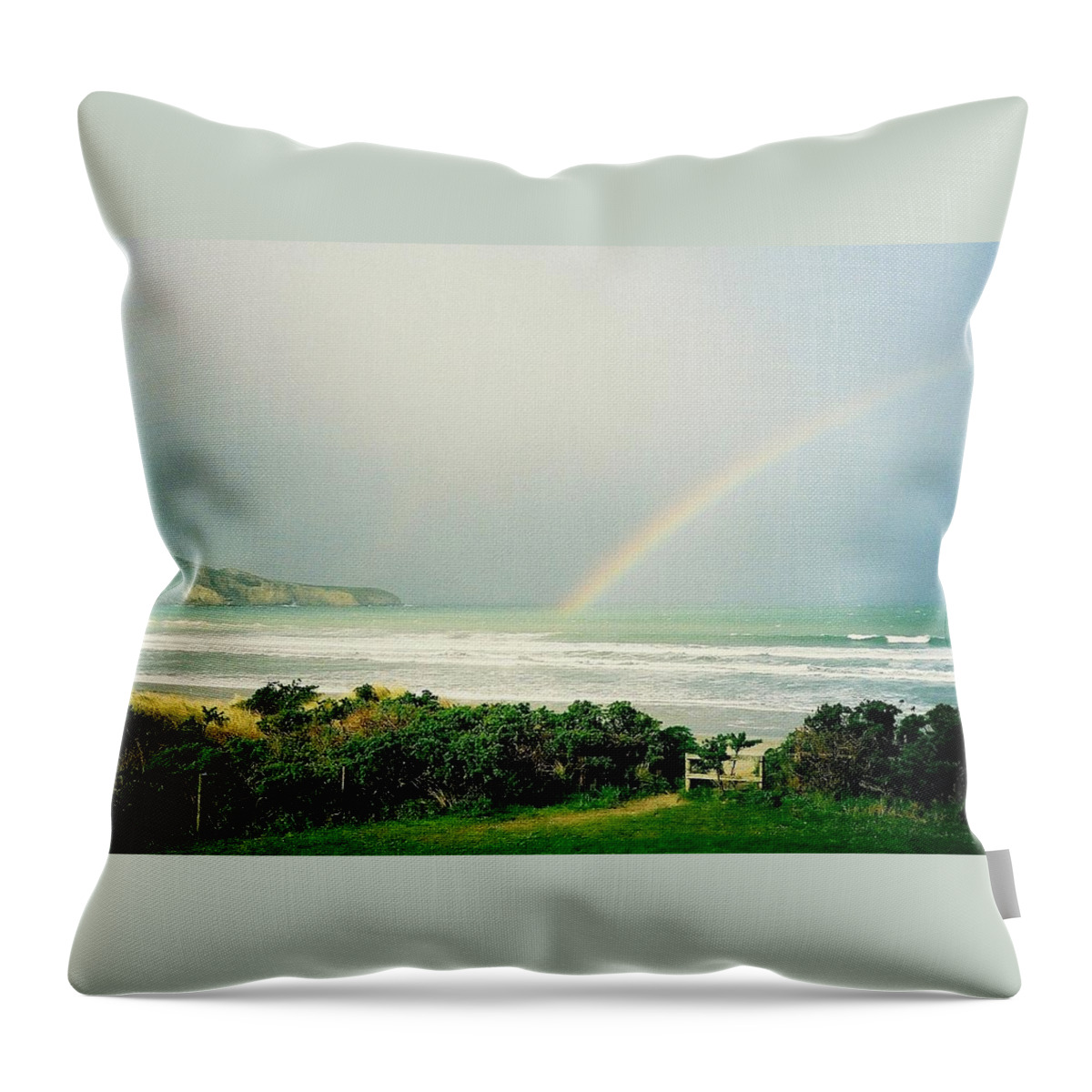 Beach Throw Pillow featuring the photograph Beach Rainbow by Peter Mooyman