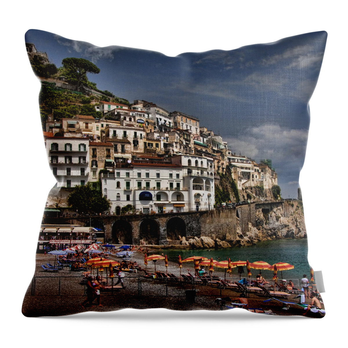 Mediterranean Collection Throw Pillow featuring the photograph Beach scene in Amalfi on the Amalfi Coast in Italy by David Smith