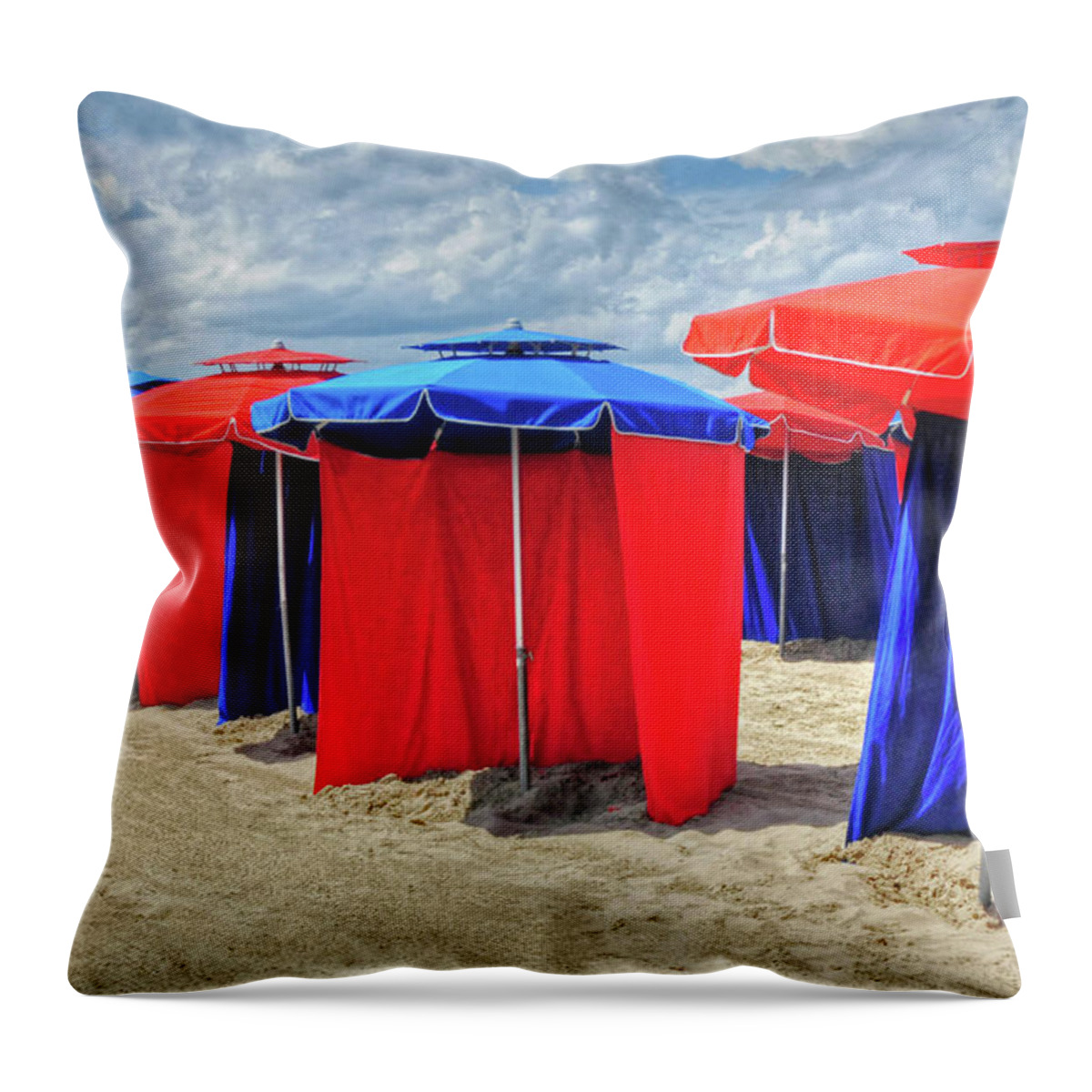 Beach Throw Pillow featuring the photograph Beach Umbrellas Nice France by Dave Mills