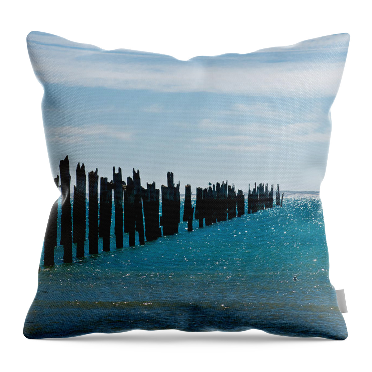Abstract Throw Pillow featuring the photograph Beautiful rotten mooring on a beach by U Schade