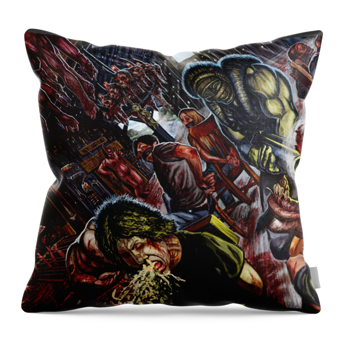 Waking The Cadaver Throw Pillow featuring the mixed media Because I Hate You by Tony Koehl