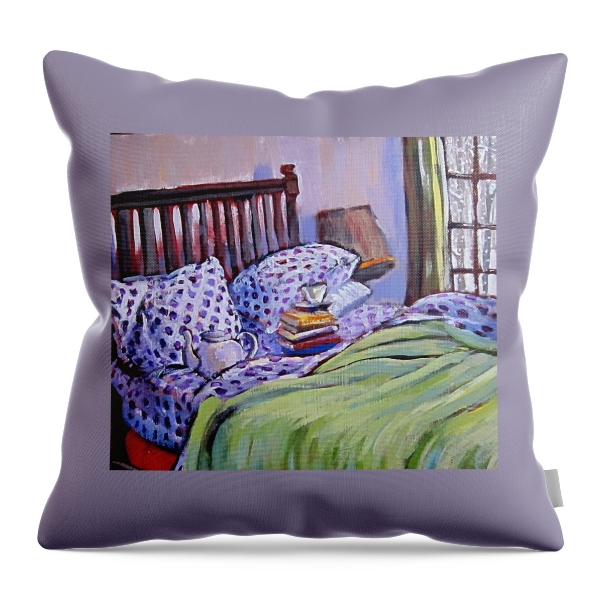 Bed Throw Pillow featuring the painting Bed And Books by Tilly Strauss