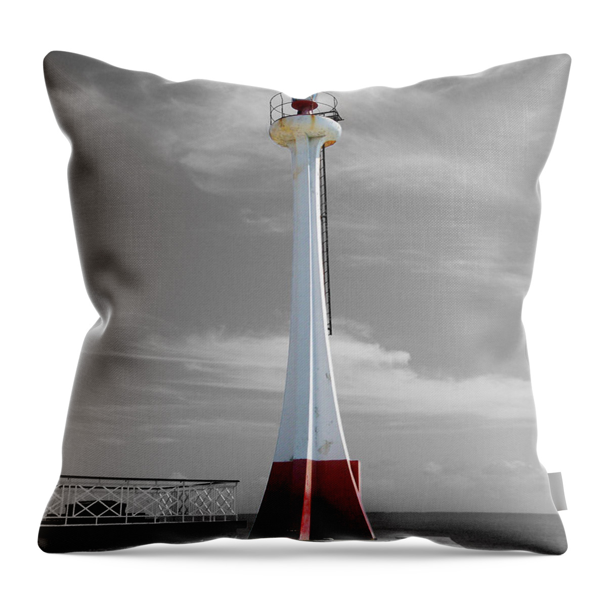 Belize City Throw Pillow featuring the photograph Belize City Lighthouse Color Splash Black and White by Shawn O'Brien