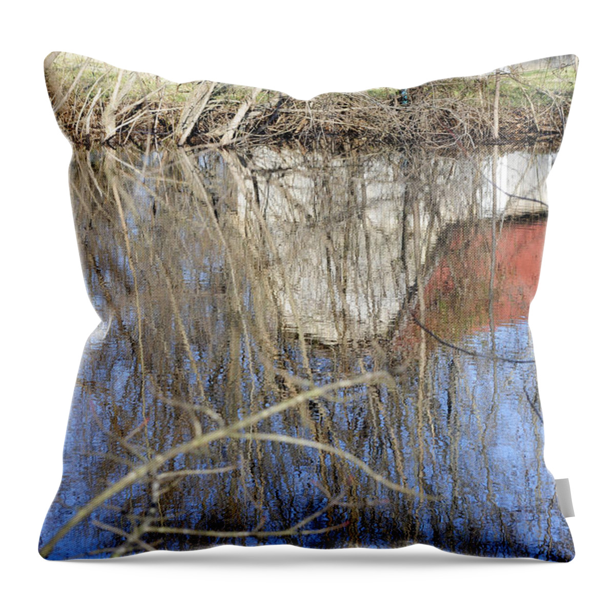 Barn Throw Pillow featuring the photograph Beneath the Farm Pond by Wanda Brandon