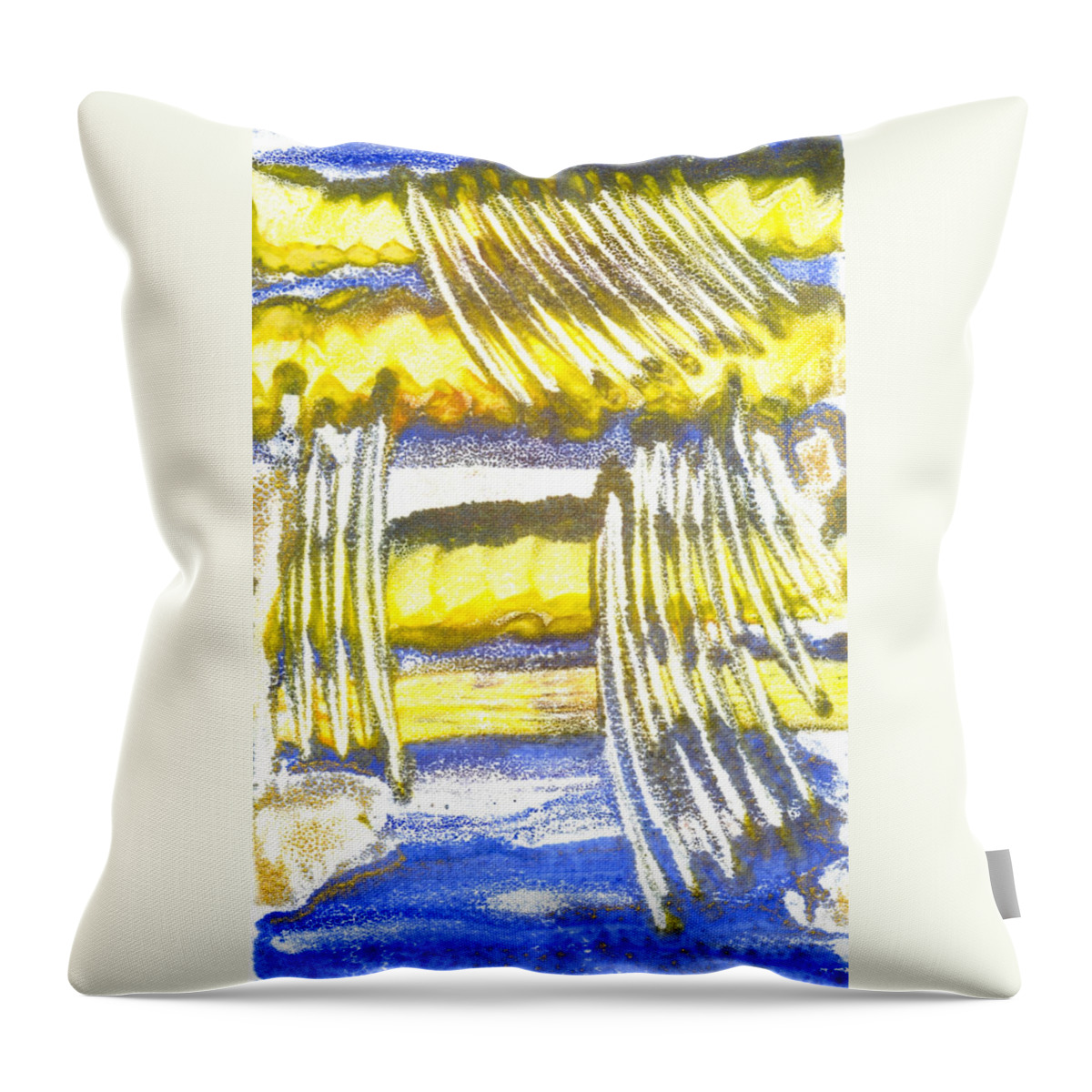 Blue Yellow Gold Abstract Expressionist Process Throw Pillow featuring the painting Beyond by Heather Hennick