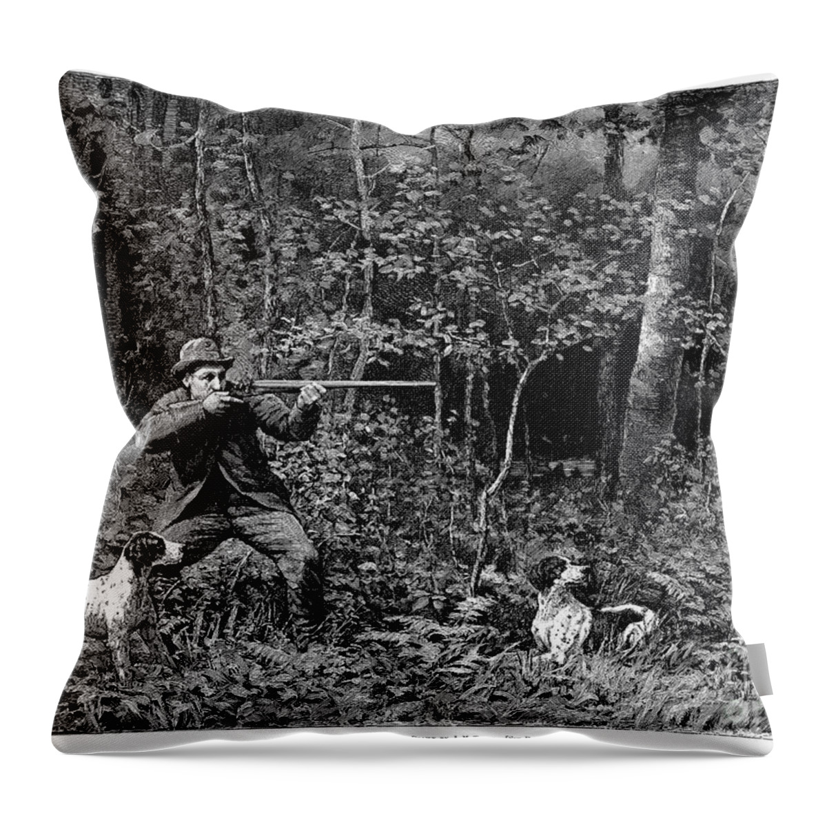 1886 Throw Pillow featuring the photograph Bird Shooting, 1886 by Granger