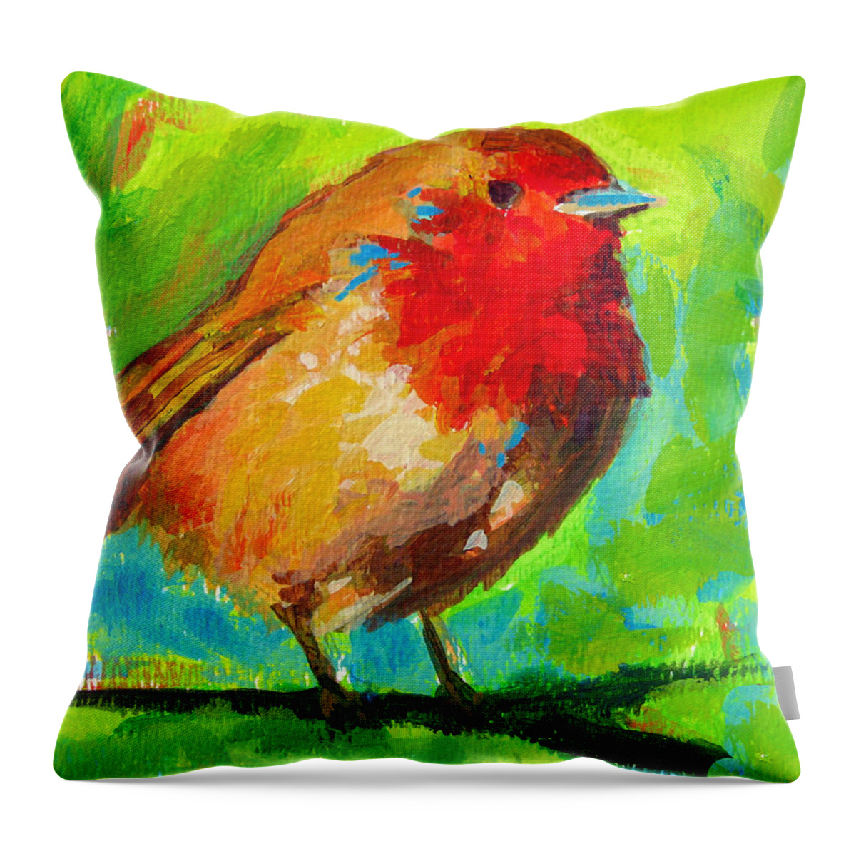 Bird Painting Throw Pillow featuring the painting Birdie Bird - Robin by Patricia Awapara