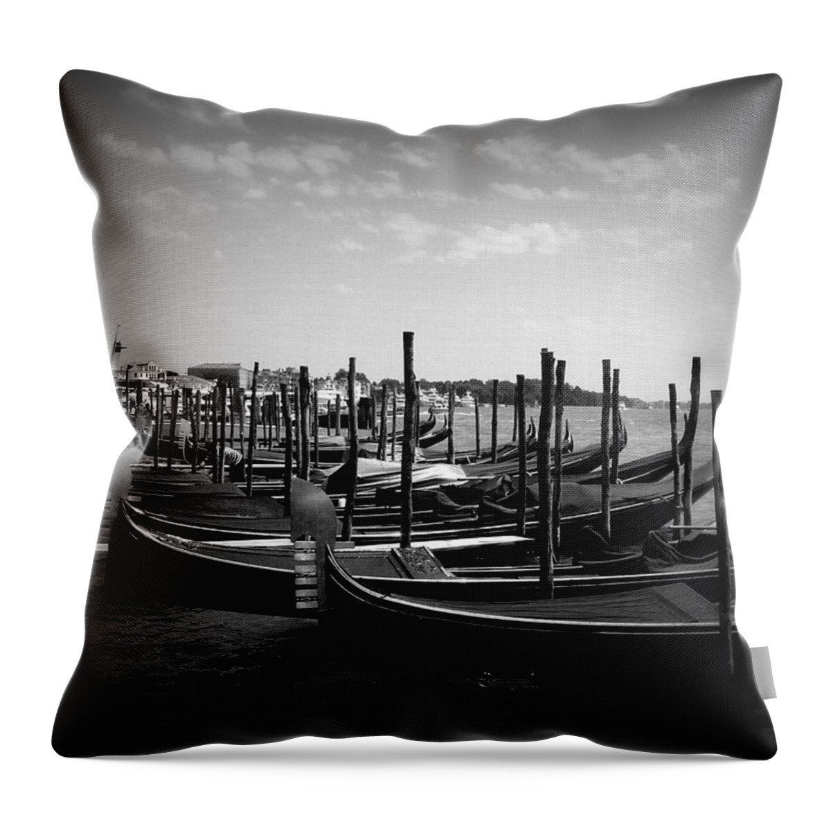 Venice Throw Pillow featuring the photograph Black and White Gondolas by Laurel Best