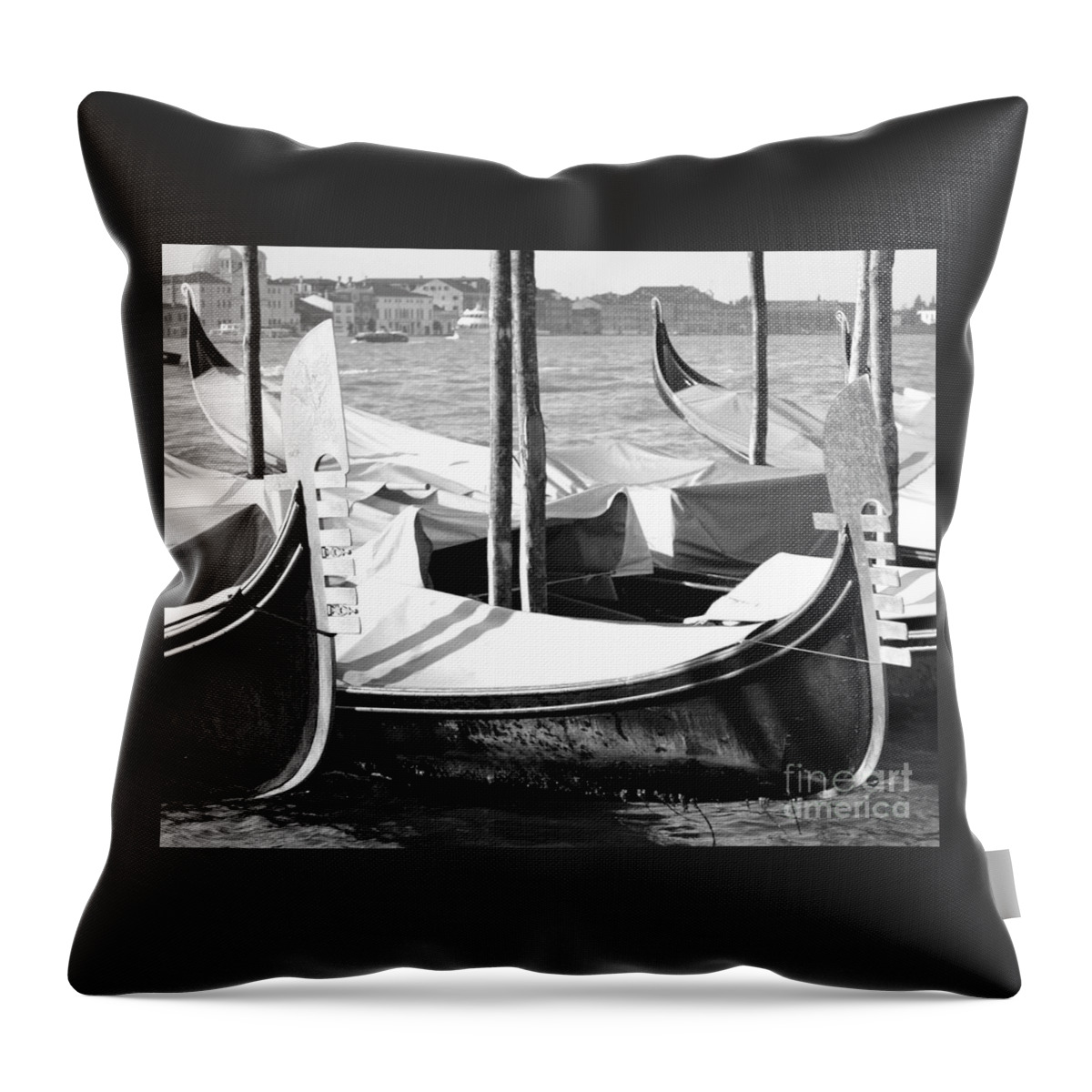 Gondola Art Throw Pillow featuring the photograph Black and white gondolas Venice Italy by Rebecca Margraf