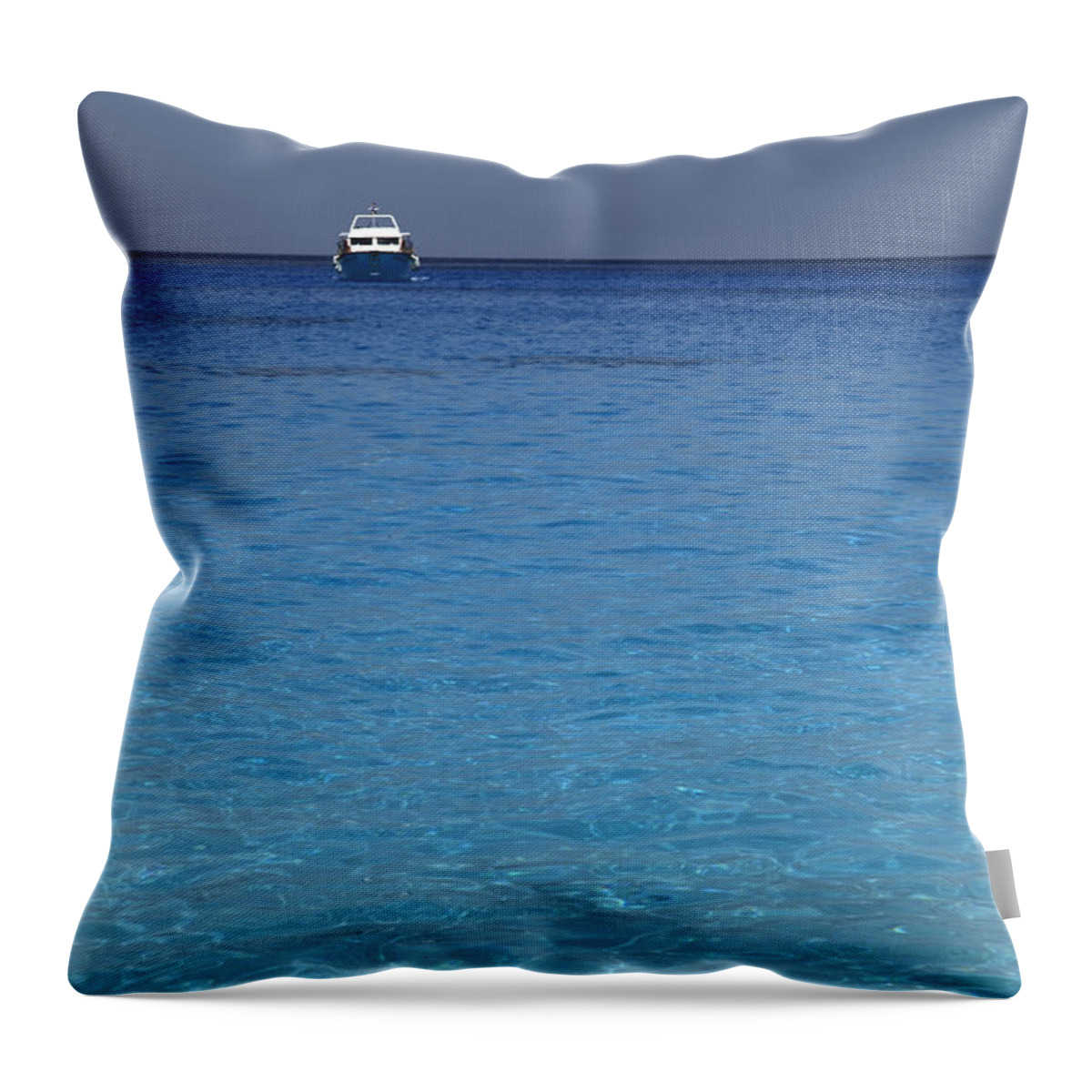 Vertical Throw Pillow featuring the photograph Blue Boat by Milena Boeva