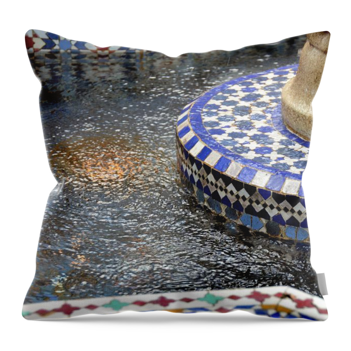 Photo Throw Pillow featuring the photograph Blue Mosaic Fountain I by Bonnie Myszka