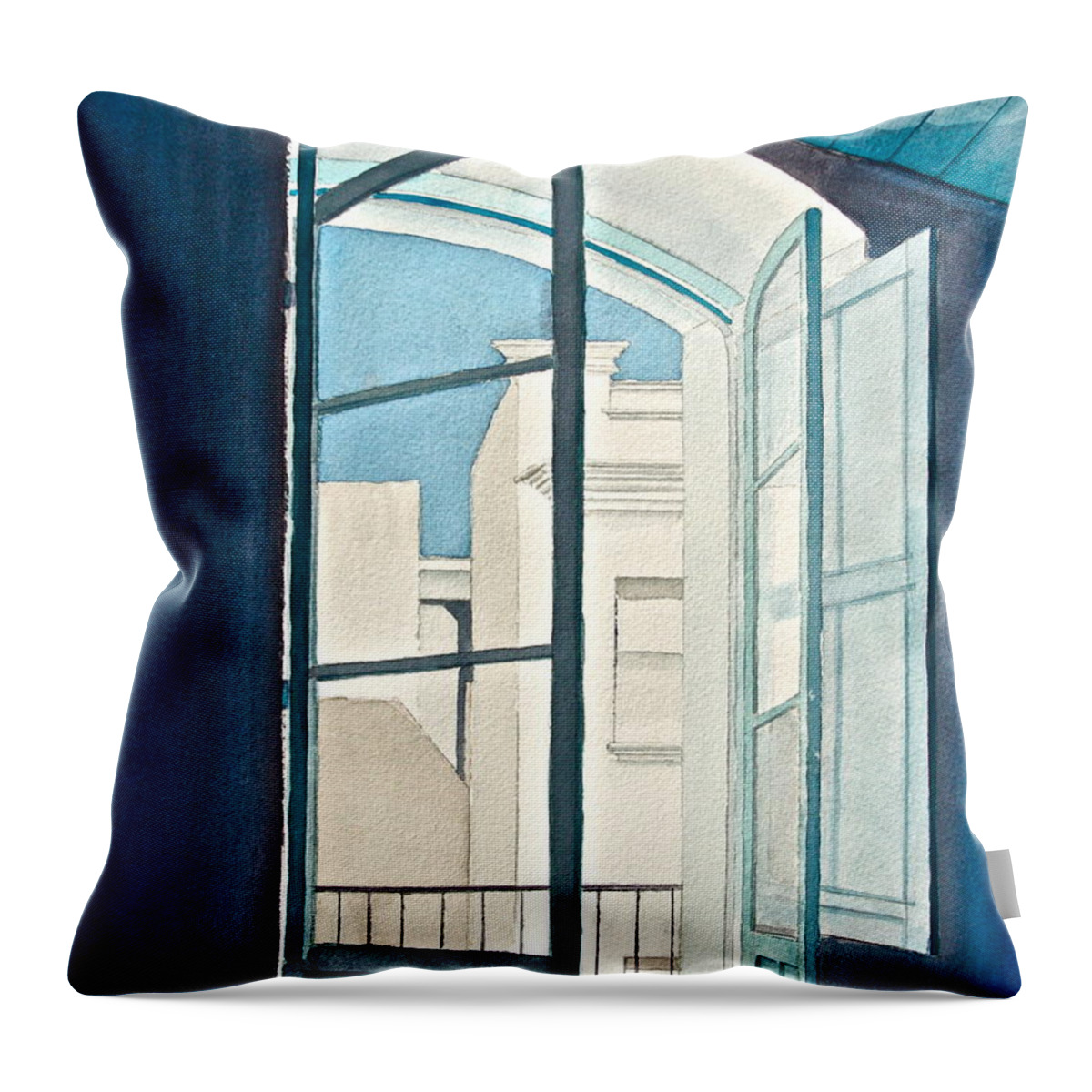 Blue Throw Pillow featuring the painting Blue Open by Frank SantAgata