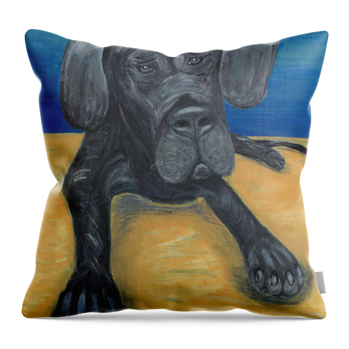 Great Dane Puppy Throw Pillow featuring the painting Blue The Great Dane Pup by Ania M Milo