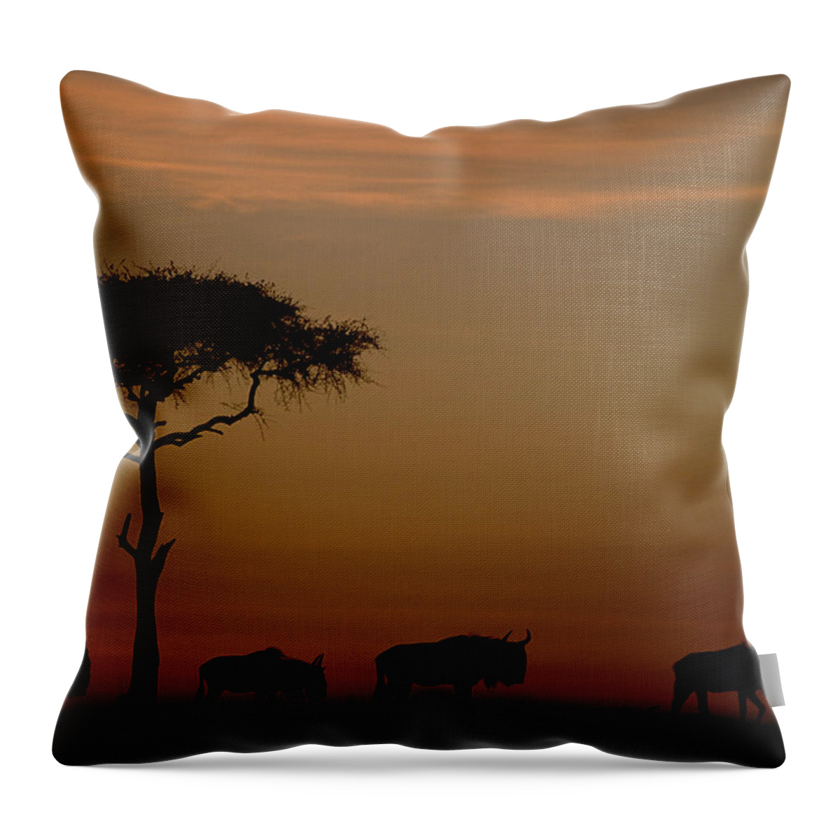 00172260 Throw Pillow featuring the photograph Blue Wildebeest Herd Migrating by Tim Fitzharris