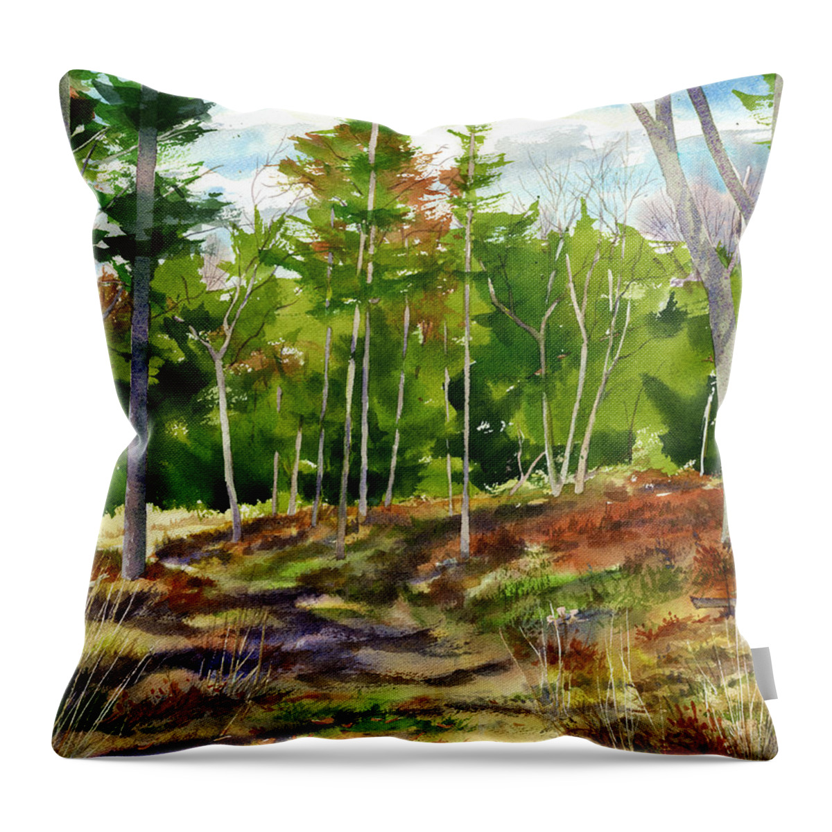 Woodland Throw Pillow featuring the painting Blueberry Trail in Autumn by Jeff Mathison