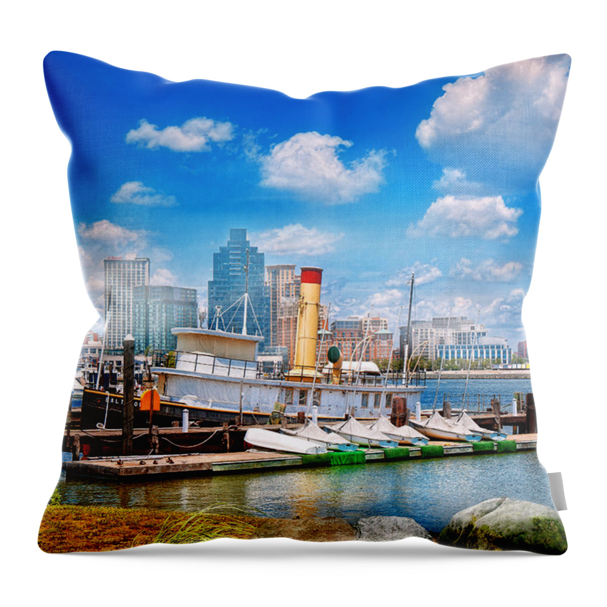 Baltimore Throw Pillow featuring the photograph Boat - Balitimore MD - Steam tug Baltimore 1906 by Mike Savad