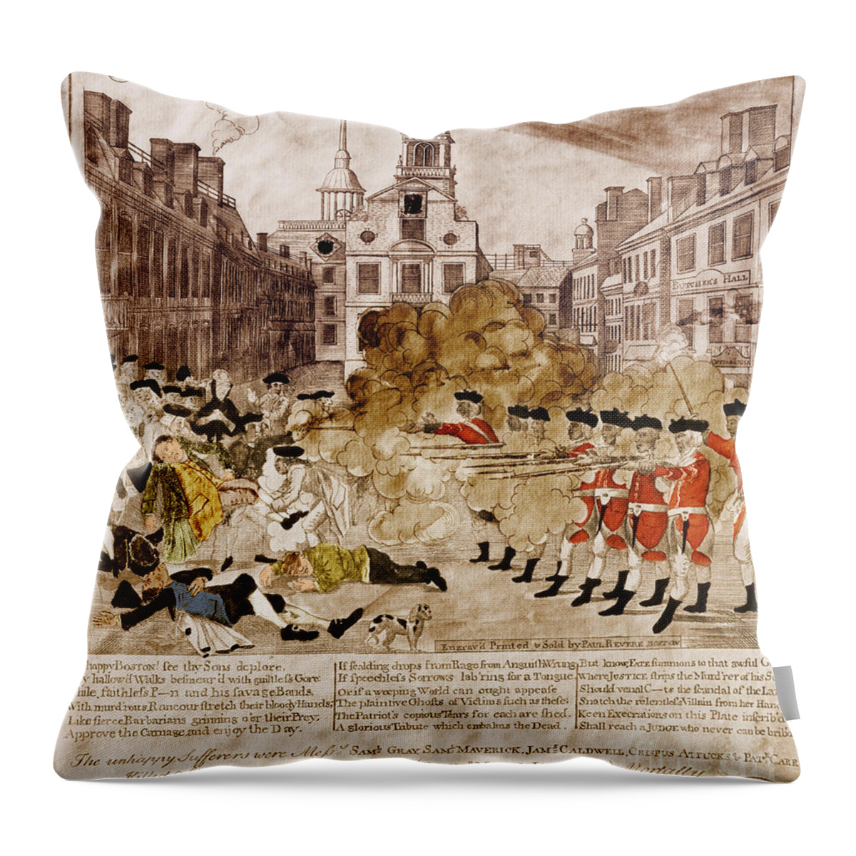 Paul Revere Throw Pillow featuring the photograph Boston Massacre 1770 by Omikron