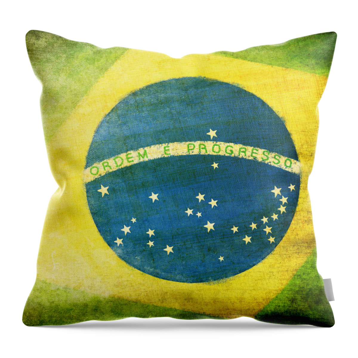 Abstract Throw Pillow featuring the painting Brazil flag by Setsiri Silapasuwanchai