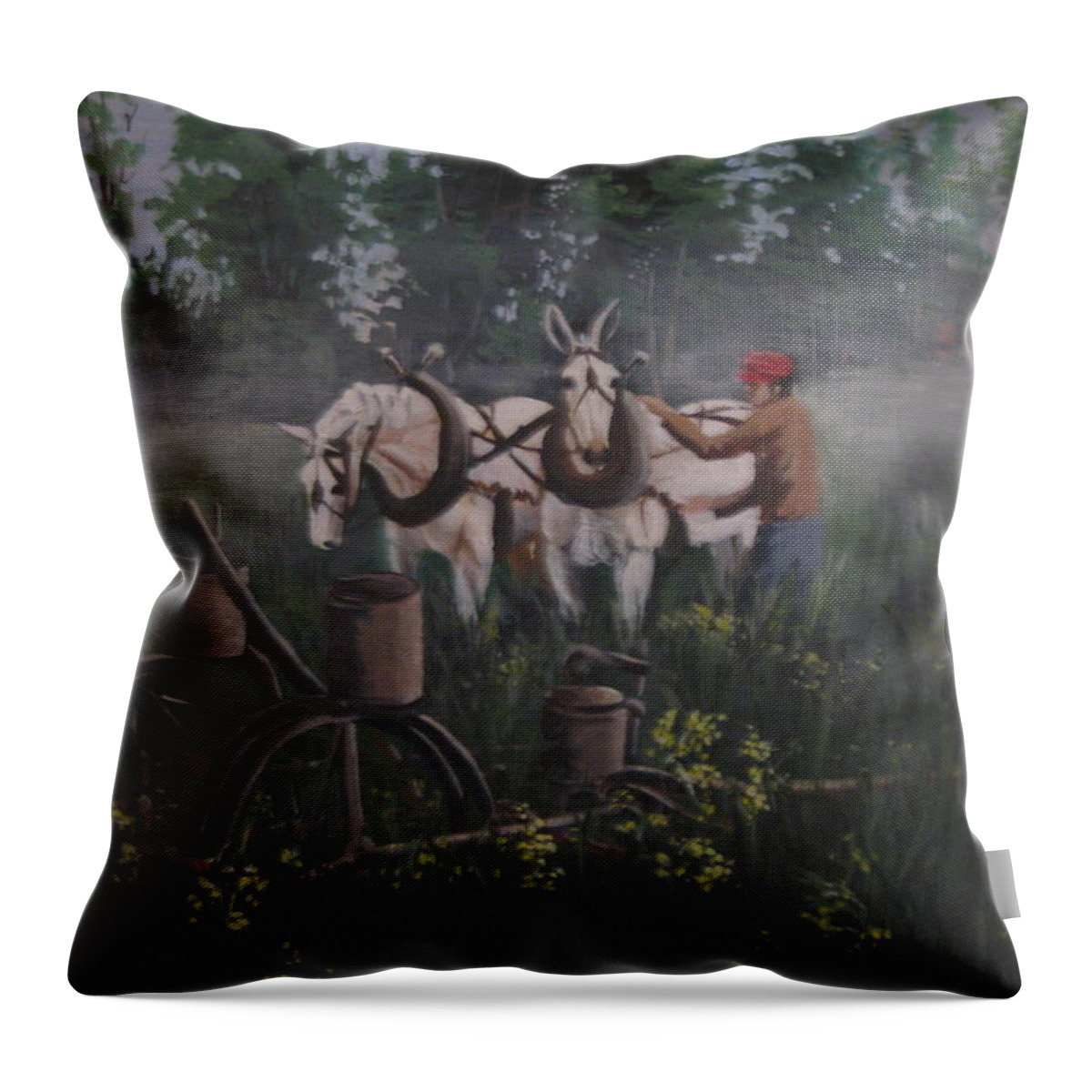 Mules Throw Pillow featuring the painting Break of Dawn by Barbara Prestridge