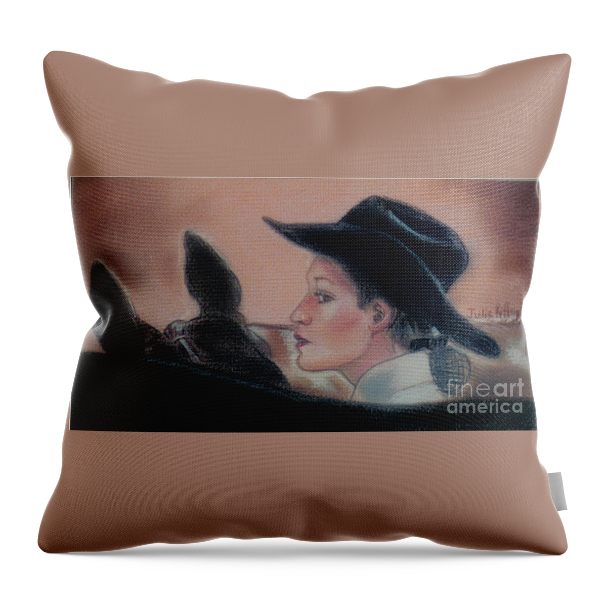 Horse Throw Pillow featuring the pastel Bring Home A Ribbon Horse Show by Julie Brugh Riffey