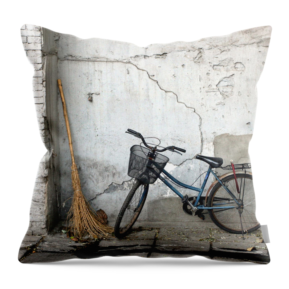 Broom Throw Pillow featuring the photograph Broom and Bike by Glennis Siverson