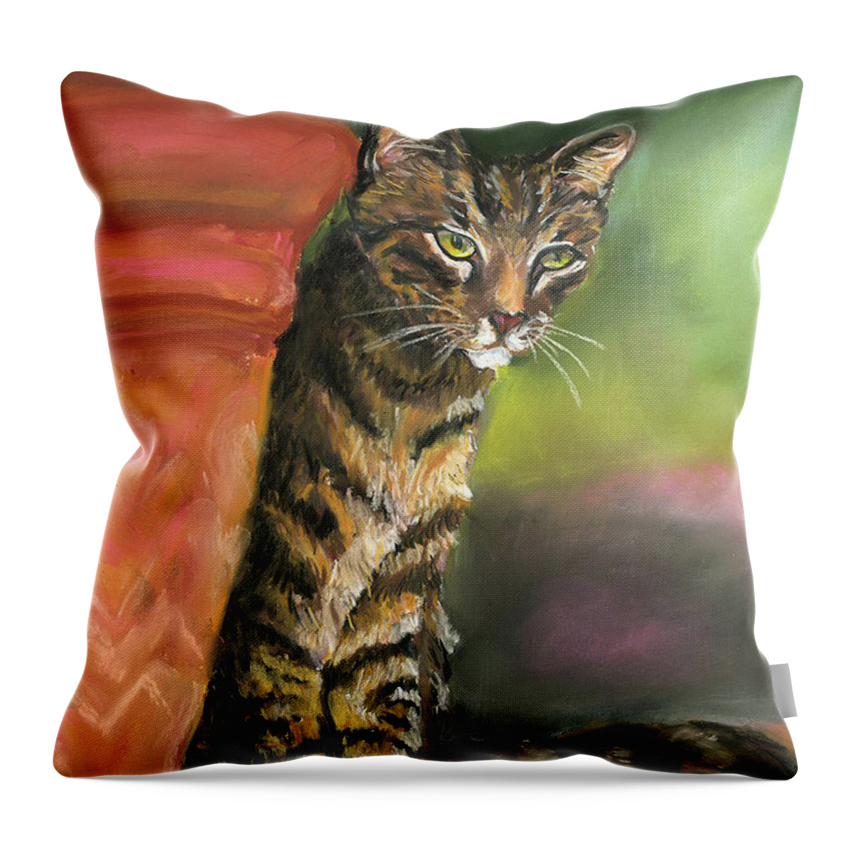  Throw Pillow featuring the painting Brown Tabby by Mary Jo Zorad